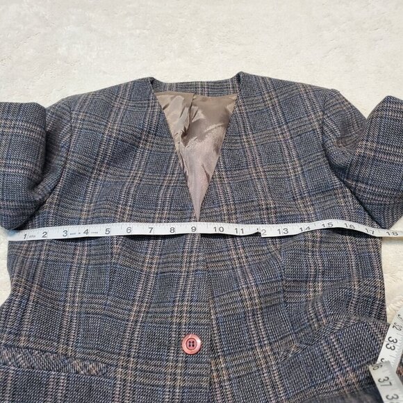 VTG Boston Traveler Gray Plaid Office Wool Academia Classic Suit Blazer Skirt 9 - Picture 9 of 16